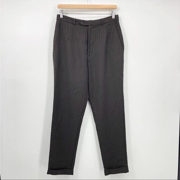 Reformation Pants - Reformation Brown Pinstripe Straight Pull-On High Waist Slack Office Crop Pant 6